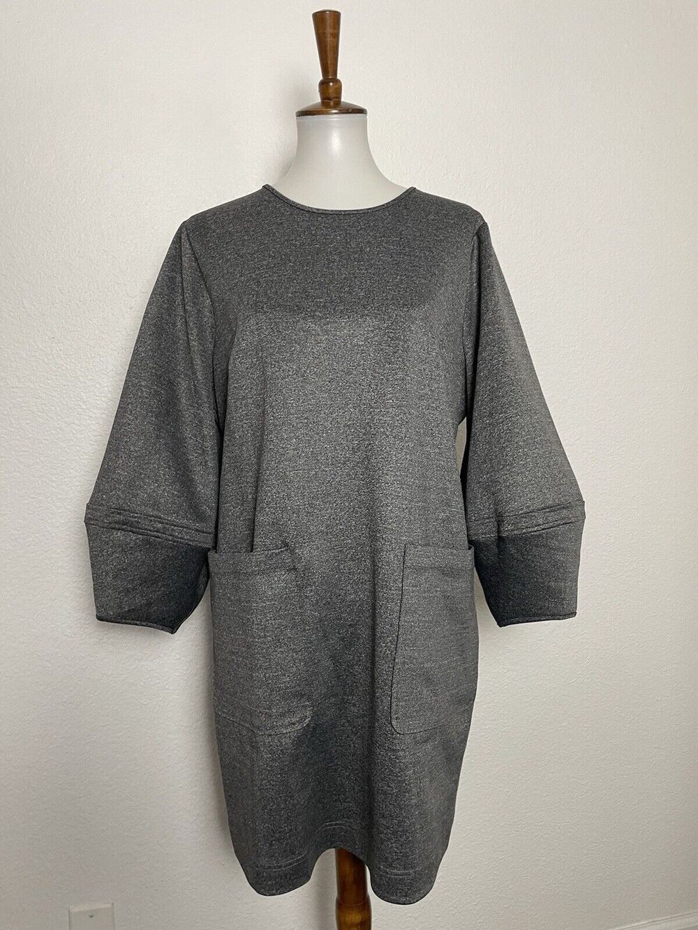 LDT Shift Dress Mini Grace Lantern Sleeve Stretch Knit